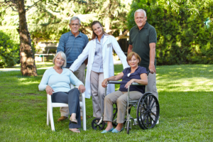 group of seniors with a doctor